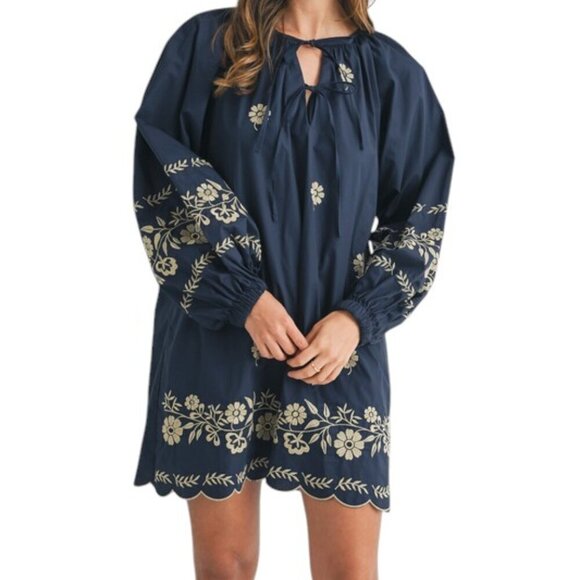 Navy Blue Floral Mini Spring Dress - Picture 4 of 13